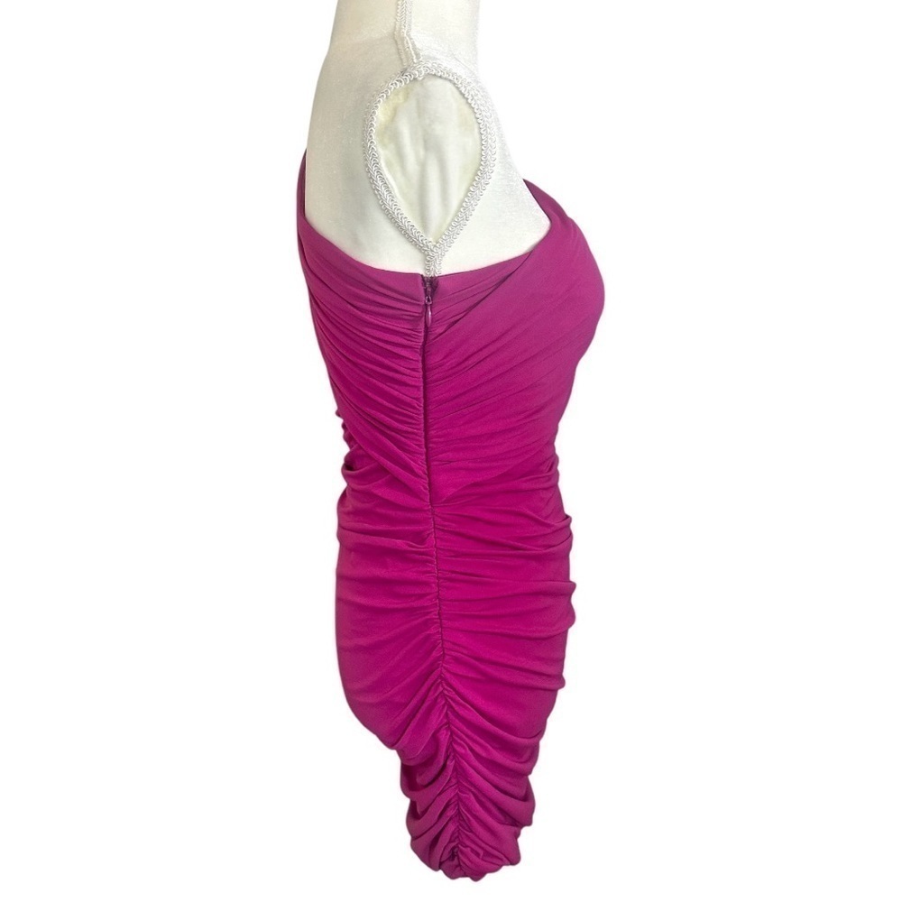 Giambattista Valli For Impulse Fuchsia Rouched Mini One Shoulder Dress Size 4 - Picture 3 of 7